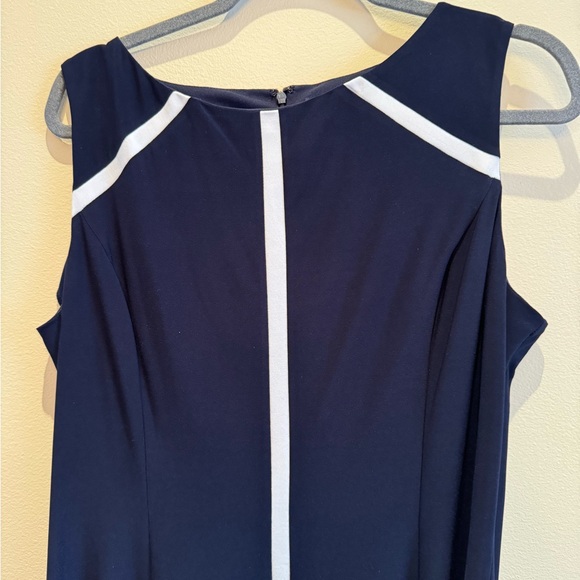 CHAPS - Navy Blue Sleeveless Dress with White Stripe Accents - Picture 2 of 5